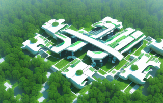 A futuristic modular home with various detachable and reconfigurable sections