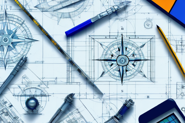 An architect's drafting table with blueprints