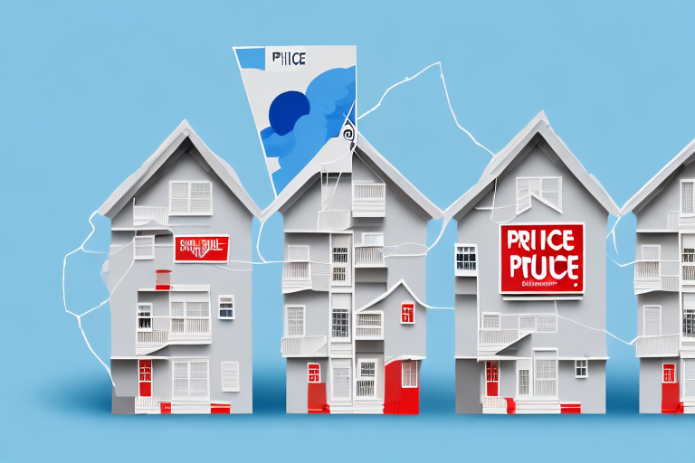 A multi-family house with price tags hanging from the roof
