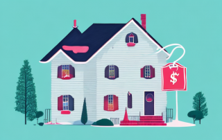A charming single-family house with a price tag hanging from the chimney