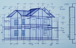 A blueprint of a house under construction