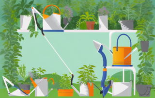 A variety of gardening tools such as a trowel