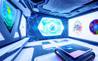 A futuristic living room with a large