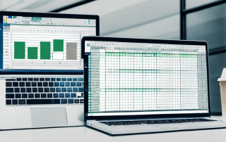 An open excel spreadsheet on a laptop screen with various project planning elements like gantt charts