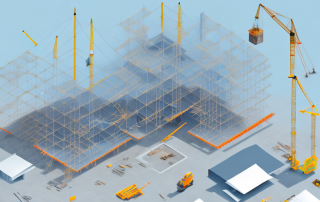 A construction site with various elements like cranes