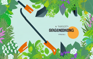 A variety of gardening tools such as a shovel