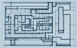 A variety of architectural blueprint symbols such as doors