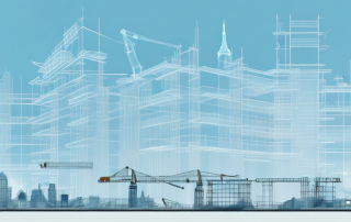 A construction site with architectural blueprints and a sign indicating approval