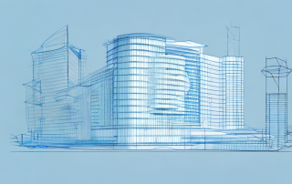 An architect's drafting table with blueprints