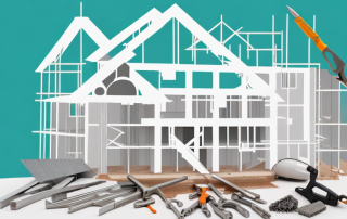 A house under construction with a visible foundation on a plot of land