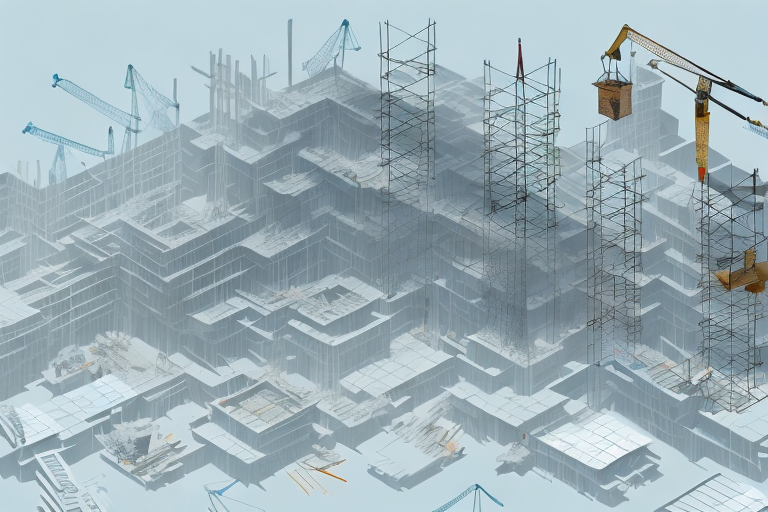 A bustling construction site with various tools