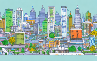 A vibrant city center with renovated buildings