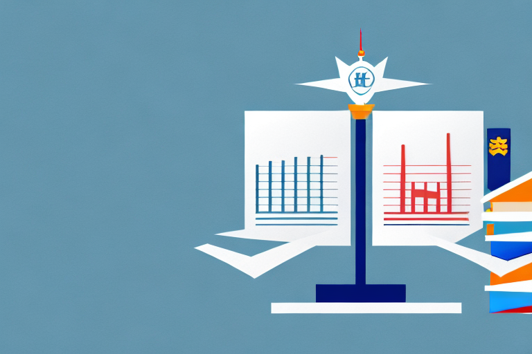 A scale balancing a pile of papers (representing public tenders) and a threshold symbol