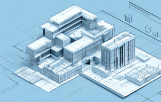 A modern architectural office with drafting tables