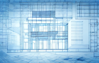 Various construction tools and blueprints