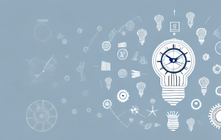 Various project stages represented by symbolic icons such as a light bulb for idea generation