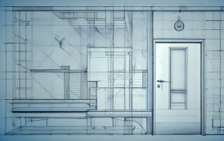 Various architectural blueprint symbols like doors