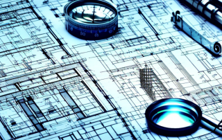 A construction site with blueprints