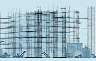 A construction site with various stages of a building being erected
