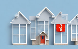 A newly constructed house with visible price tags on different parts like the roof