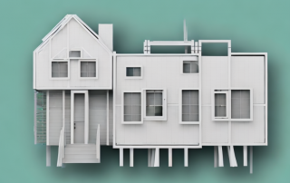 A modular home being assembled