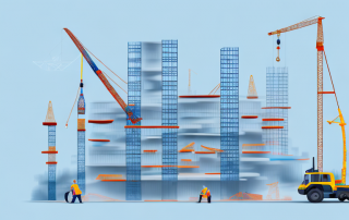 A construction site with a prominent crane