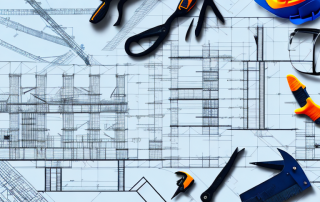 A construction site with various tools and equipment