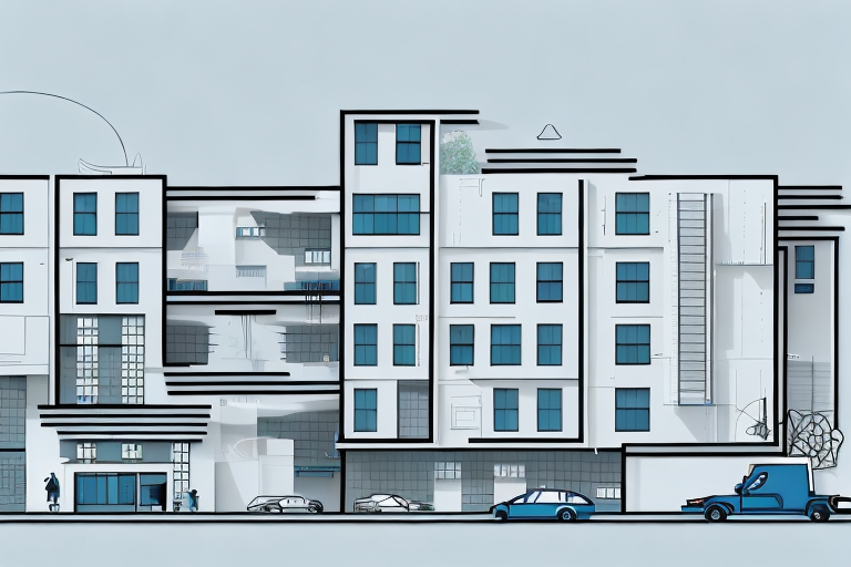 A commercial building being transformed into a residential space