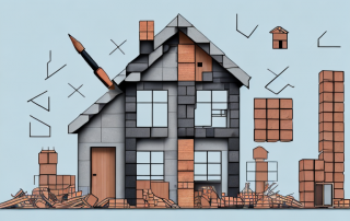 A house under construction with various elements like bricks