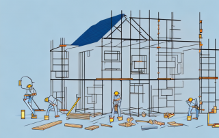 A new house under construction with various construction materials and tools scattered around