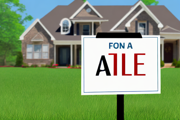 A house with a for sale sign in the front yard