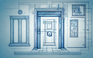Various architectural blueprint symbols like doors