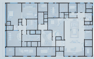 A well-organized house blueprint featuring different rooms and areas