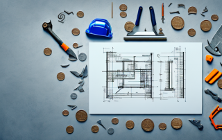 Construction tools like a hard hat