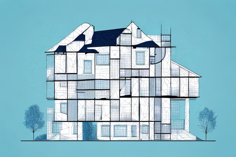 A house with visible architectural plans superimposed on it