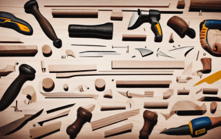 Various carpentry tools such as a hammer