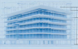 A detailed blueprint of a building under construction