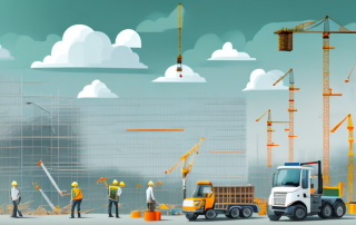 A construction site with various building tools and materials