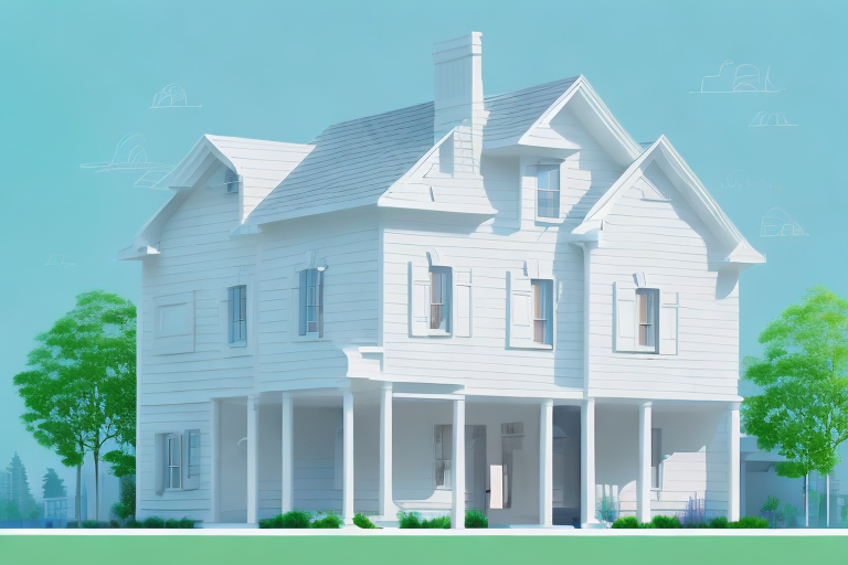 A two-story duplex house with an emphasis on the layout and various design elements