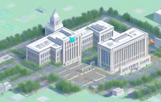A variety of public buildings such as a library