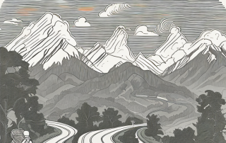 A traditional german landscape with a winding road leading through it