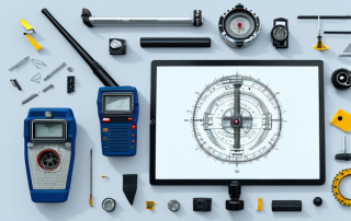 Various surveying equipment like a gps device