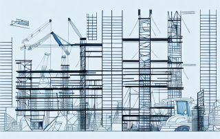 A construction site with various stages of a building project in progress