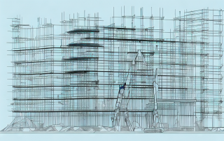 A construction site with various tools and machinery