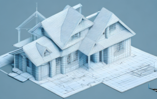 A drafting table with architectural tools