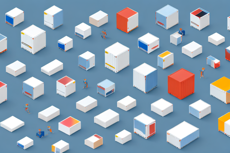 Several used storage containers arranged in a compact and efficient manner