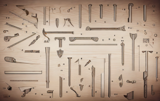 Various carpentry tools like saw