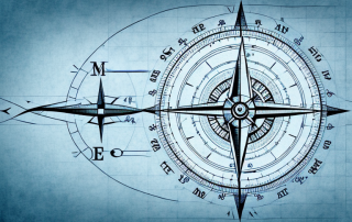 A blueprint with a compass and ruler