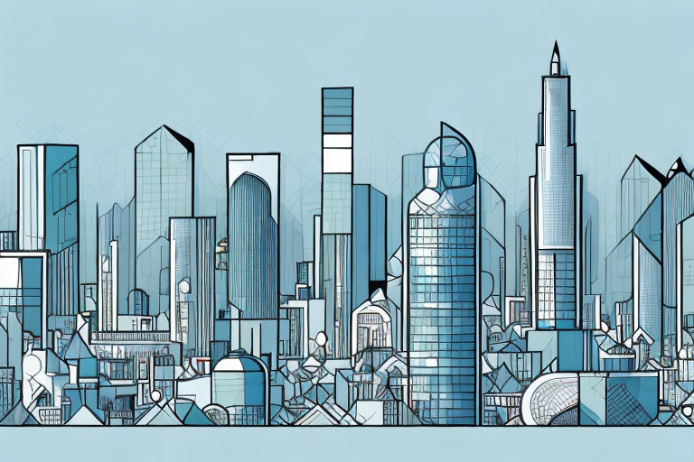 A modern urban cityscape showcasing different architectural styles