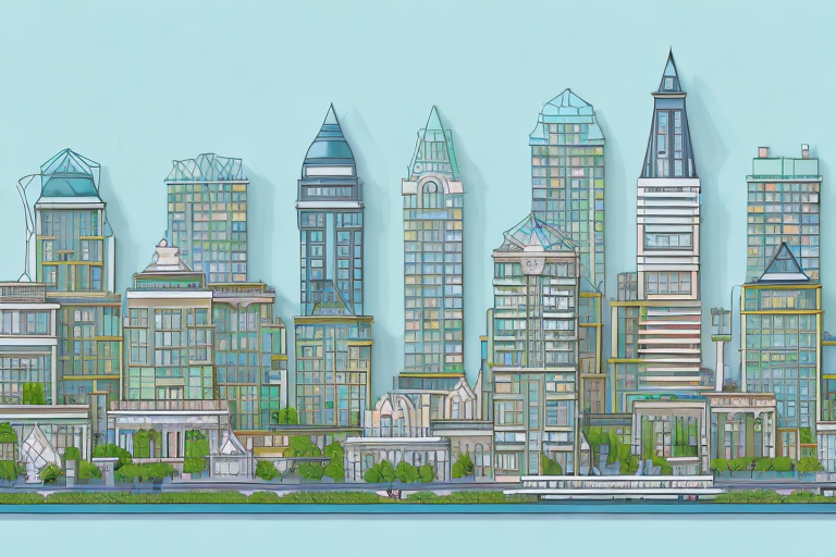 A bustling cityscape with various residential buildings